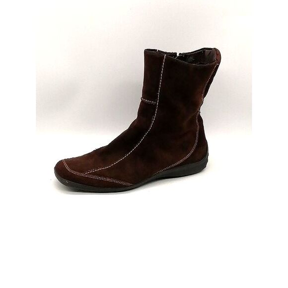 Aerosoles‎ Boots Womens Lucille Brown 9 Suede Ankle Bootie Shoe Side Zip Flat - Picture 1 of 12